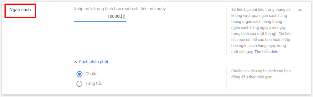 Thiết lập ngân sách chạy Remarketing