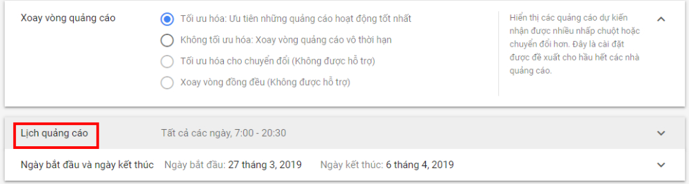 Cài đặt lịch chạy quảng cáo Remarketing