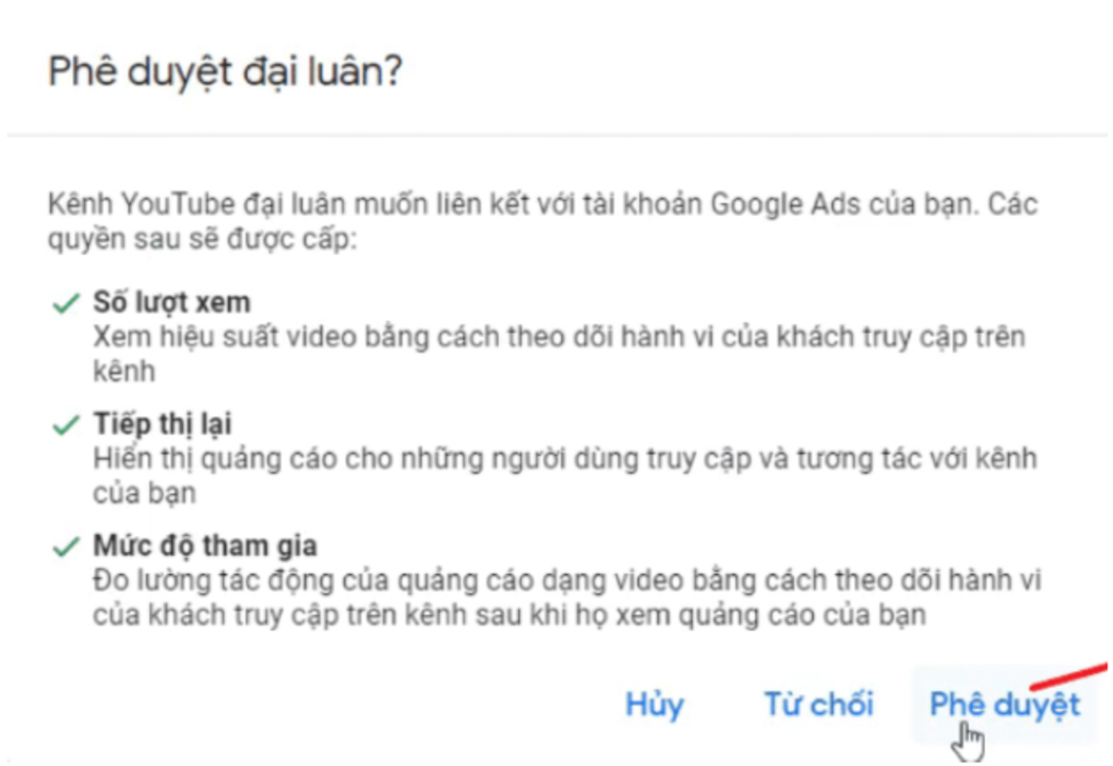 Hoàn tất liên kết tài khoản với Youtube