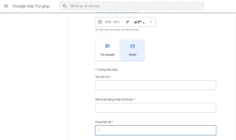 Liên lạc qua Email hỗ trợ Google Adwords