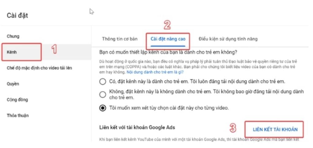 Liên kết tài khoản với Youtube