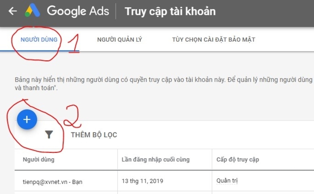 Phân quyền tài khoản Google Adwords