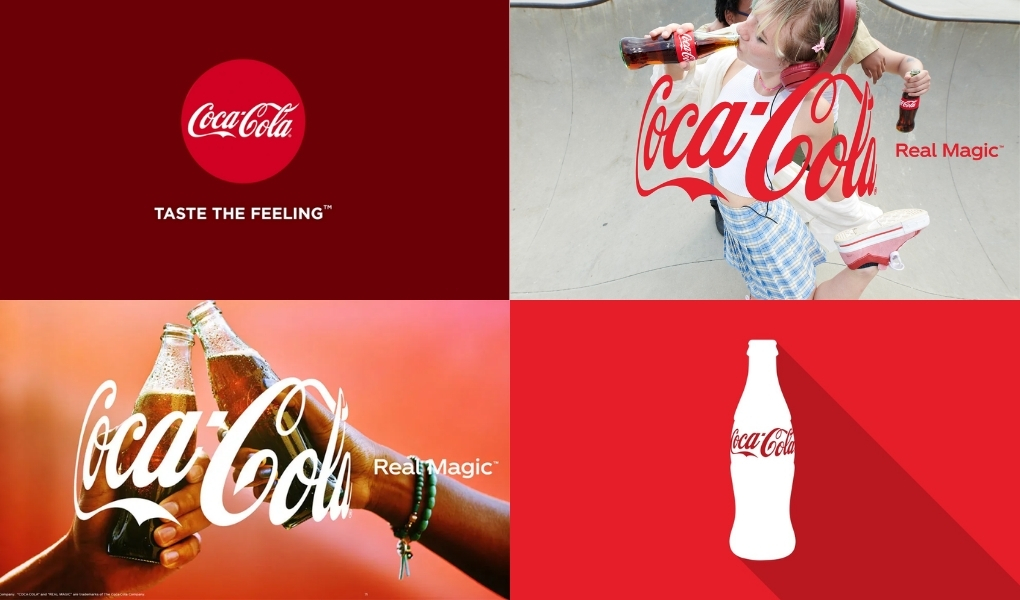Bộ nhận diện của Coca Cola luôn bao gồm hai màu trắng và đỏ giúp thương hiệu đảm bảo khả năng nhận biết.
