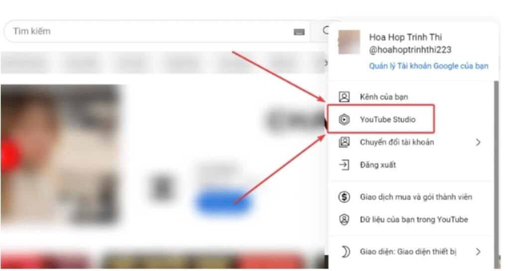 Truy cập vào Youtube Studio